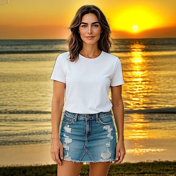 Hollister High Rise Denim Jean Skirt 26 Micro Mini Distressed Y2K Elena Gilbert - Picture 13 of 16